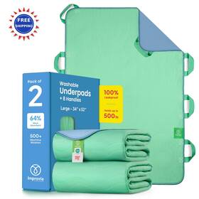 2pk-hp3452 Improvia Positioning Bed Pad With 8 Handles Waterproof Washable Quick Drying