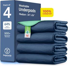 Improvia 313050264224 Washable Underpads Heavy Absorbency Waterproof 34 Inch X36 Pack Of 4