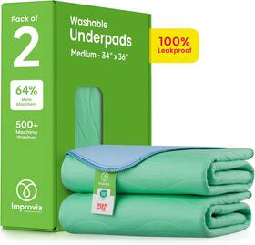 Improvia 705353555220 Washable Underpads 34 Inch X 36 Pack Of 2 - Heavy Absorbency Reusable Bedwettin