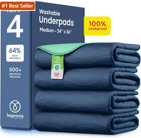 Improvia 744759926715 Washable Underpads 34 Inch X 36 Pack Of 4 Heavy Absorbency Reusable Bedwe
