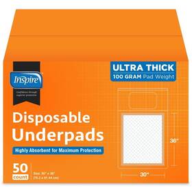Inspire 816554011580 Xl 30 X 36 Ultra 100 Grams Super Absorbent Bed Pads For Incontinence 50