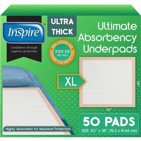 Inspire 816554013973 30 Inch X 36 Super Absorbent Disposable Bed Pads For Adults Xl 50 Ct