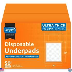 B081dmm46p Inspire 30x36 Ultra Absorbent Bed Pads For Incontinence - 100g Pack Of 50