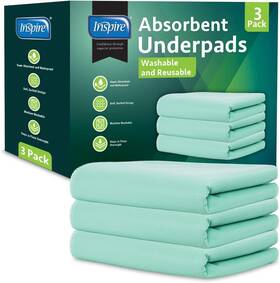 Insbp3p-prnt Inspire Washable And Reusable Incontinence Chair Or Bed Pads 3 Pack Waterproof