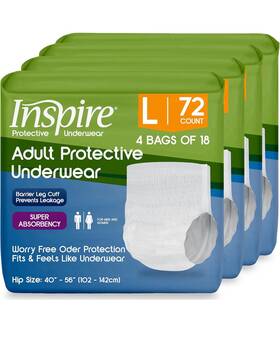 Ptusa4l Inspire 4 Bags Of 18 72 Total Large Protective Underwear For Men And Women Adults