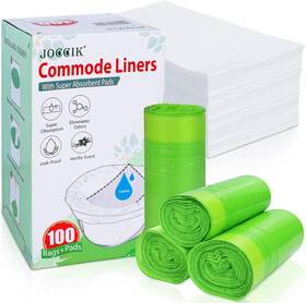 Joccik 744110095630 Bedside Commode Liners With Super Aborbent Pad 100 Bags Pads For To