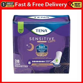 Johnson & 445035016047 Tena Sensitive Care Extra Coverage Overnight Incontinence Pads For Women 28 Ct