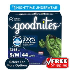 104053112 Kimberly Clark Goodnites Bedwetting Underwear For Boys S/m 43-68 Lbs 44 Ct Select More