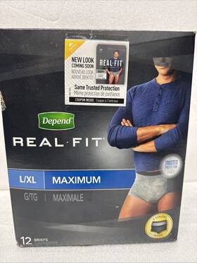 105098302 Kimberly Clark Depend Real Fit Mens Maximum Incontinence Underwear L/xl Black Grey 12ct