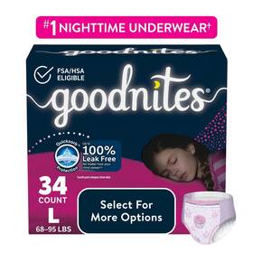 105336101 Kimberly Clark Goodnites Bedwetting Underwear For Girls L 68-95 Lbs 34 Ct Select More