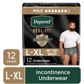 105542701 Kimberly Clark Depend Real Fit Incontinence Underwear For Men Adult Diapers L/xl Grey 12 Count