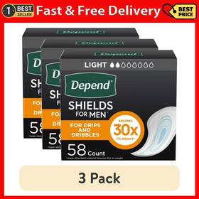 Kimberly Clark 445044190110 3 Pack Depend Shields Incontinence Pads For Men Light Absorbency 58 Count