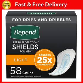 Kimberly Clark 445051760726 Depend Shield Incontinence Pads For Men Bladder Control Light 58 Count