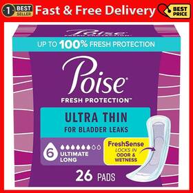 10036000543565 Kimberly-clark Corp. Poise Ultra Thin Incontinence Pads 6 Drop Ultimate Absorbency Long Length