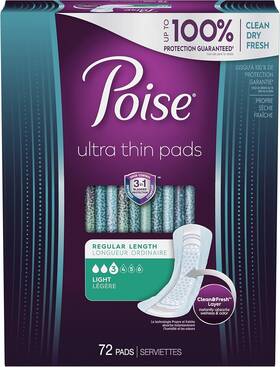 10036000543893 Kimberly-clark Corp. Poise Ultra Thin Incontinence Pads For Women Light Absorbency Regular Length