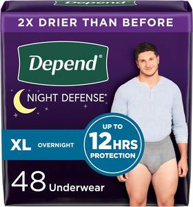 10036000551621 Kimberly-clark Corp. Depend Night Defense Adult Incontinence Underwear For Men Extra-large 48 Count