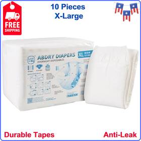 652805 Littleforbig Adult Diaper 10 Pieces - Abdry White Diapers X-large 48 Inch -56 Durable Tapes