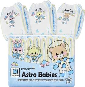 Lb-d26-m10 Littleforbig Printed Adult Brief Diapers 10 Pieces Medium Blue Astro Babies
