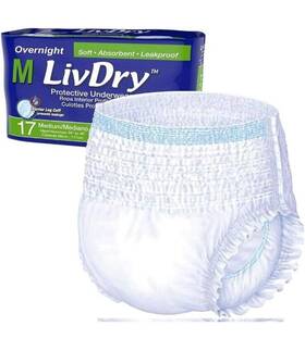 Livdry 313096757711 Adult M Incontinence Underwear Overnight Absorbency Leak Proof 68 Count