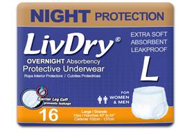 Livdry 313111953999 Adult Diapers Large Incontinence Underwear Overnight Leak Protection 16-pack