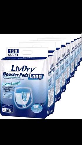 Livdry 445007135172 128 Ct Incontinence Booster Pads By Extra Absorbent Protection For Adult