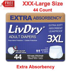 59-648 Livdry Extra Absorbent Adult Diapers Xxx-large 44 Count Disposable Leak Protection