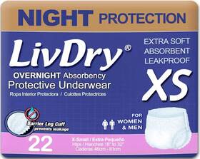 Livdry 672540021861 Adult Incontinence Underwear Overnight Comfort Absorbency X-small 22-pack