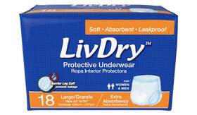 Livdry 892684001028 Adult Latex Free Protective Underwear Extra Absorbency Large 72 Count