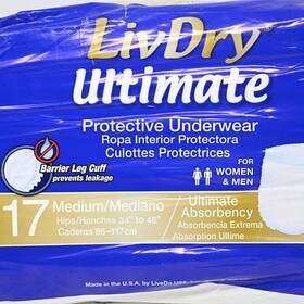 Livdry 892684001288 Adult M Incontinence Underwear Ultimate Absorbency Medium 17ct Hips 34-46