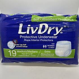 Livdry 892684001301 Unisex Adult Incontinence Underwear High Absorbency Medium Size 19 Pack