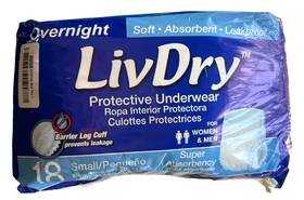 Livdry 892684001363 Adult Overnight Super Incontinence Underwear - Small 18 Count