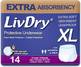 Livdry 892684001486 New Xl Protective Underwear 12 Pack With Barrier Leg Cuff For Men/women