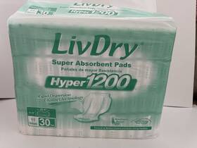 Livdry 892684001707 Incontinence Pad Insert Hyper 1200 Unisex 30 Count Pack Liv Dry