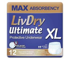 Liv048ul Livdry Ultimate Xl Adult Incontinence Underwear High Absorbency Leak Cuff P