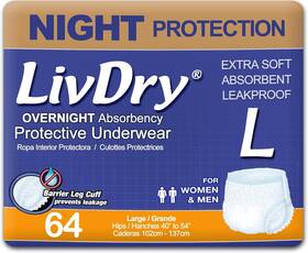 Liv064s Livdry Overnight Protective Underwear Large Size Count 64