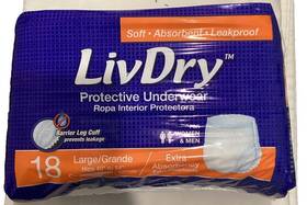 X001cr8k4j Livdry Disposable Men/women Protective Underwear - Size Large 18 Count