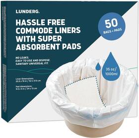 Lunderg 313099081097 Commode Liners With Absorbent Pads - Value Pack Medical Grade 50 Count U