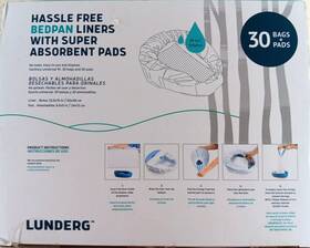 Lunderg 792625035825 30 Pk Of Bedpan Liners With Super Absorbent Pads Universal Fit