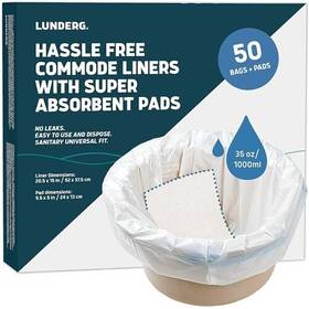 Lunderg 850040724967 Commode Liners With Absorbent Pads - Value Pack 50 Count Universal Fit Disp