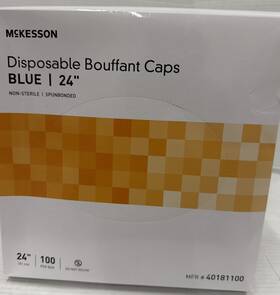 40181100 Mckesson Blue Spunbond Bouffant Cap Disposable 100 Per Box