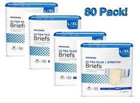 Mckesson 612479190337 Case Of Adult Briefs Ultra Plus Stretch L / Xl Heavy Absorbency 80 Pack