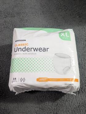 Mckesson 612479190399 Adult Disposable Pull Up Underwear Diapers Xl Light Absorbency 14 Ct