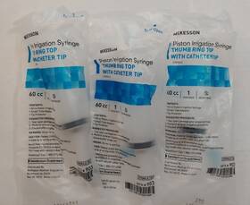 Mckesson Tip-60 Piston Irrigation Syringe Lot Of 3 Thumb Ring Top With Catheter Tip 60 Cc