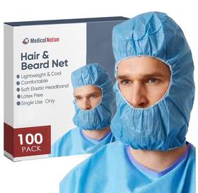 Medical Nation 093674978409 Hair Net And Beard 100 Pack Blue Disposable Protective Hairne