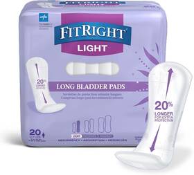 Medline 193489031839 Fitright Long Bladder Pads Incontinence Light 3 Inch X 11 20 Qty