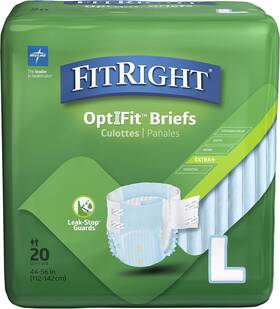 Medline 445052328314 Fitright Optifit Extra Adult Diapers With Leak Stop Guards Disposable 80ct