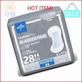 Medline 884389124126 Contourplus Bladder Control Pads Maximum Absorbency 6.5 X 13.5 Inches