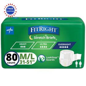 Frew1 Medline Extended Wear Stretch Briefs Overnight Adult Diapers Size 1 Case Fitright Tabs