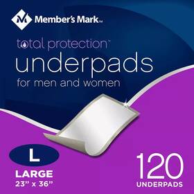 10002739 Members Mark Total Protection Underpads Large 23 Inch X 36 120 Ct
