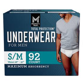 10006140 Members Mark Total Protection Incontinence Underwear For Men Small/medium 92 Ct